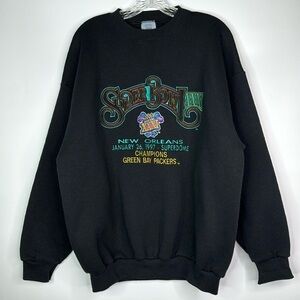 Vintage Logo 7 Green Bay Packers Black Embroidered Sweatshirt 1997 XL